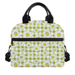 Green Tartan Daisy Pattern Print Insulated Lunch Bag