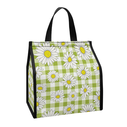 Green Tartan Daisy Pattern Print Insulated Lunch Tote