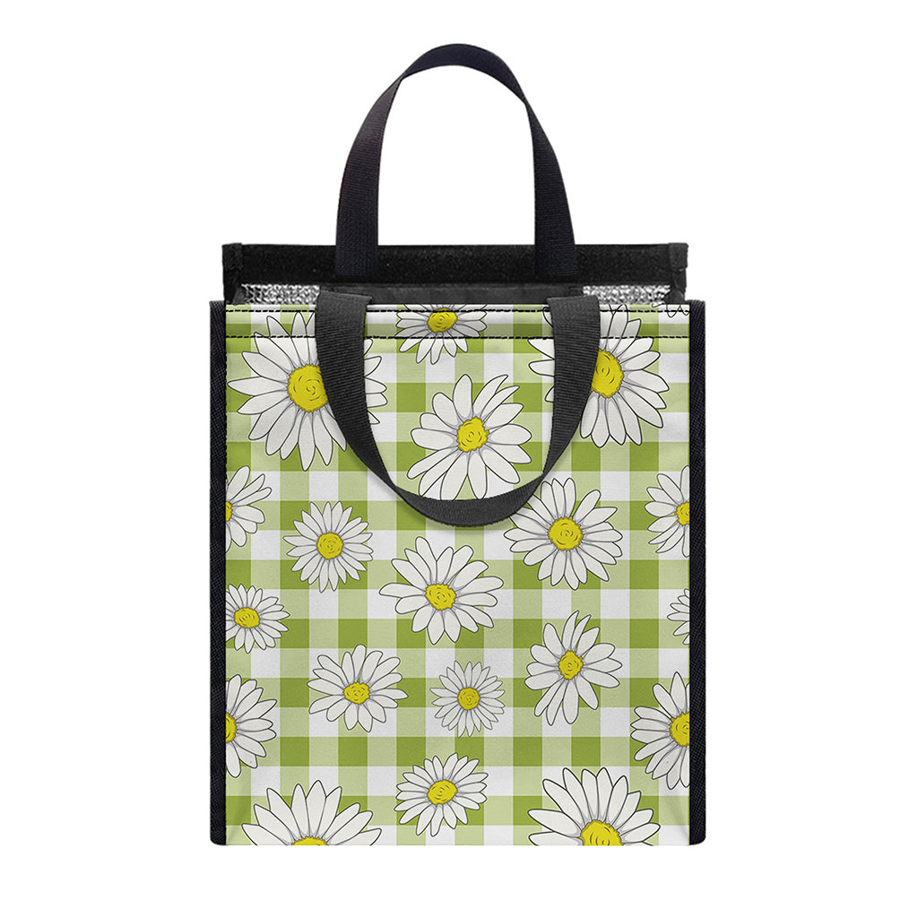 Green Tartan Daisy Pattern Print Insulated Lunch Tote