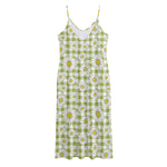 Green Tartan Daisy Pattern Print Jersey Midi Cami Dress