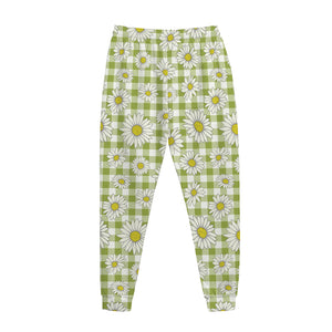 Green Tartan Daisy Pattern Print Jogger Pants