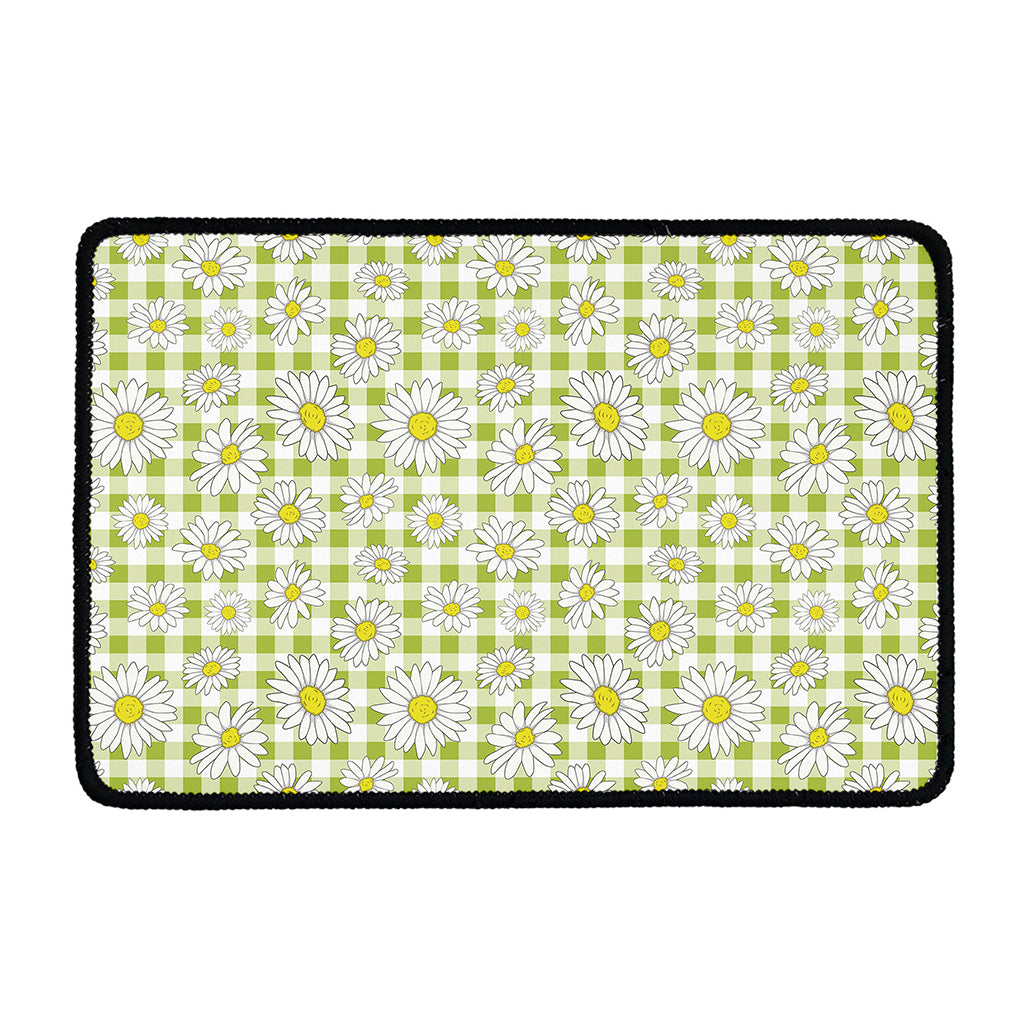 Green Tartan Daisy Pattern Print Kitchen Mat