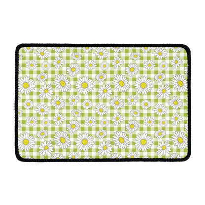 Green Tartan Daisy Pattern Print Kitchen Mat