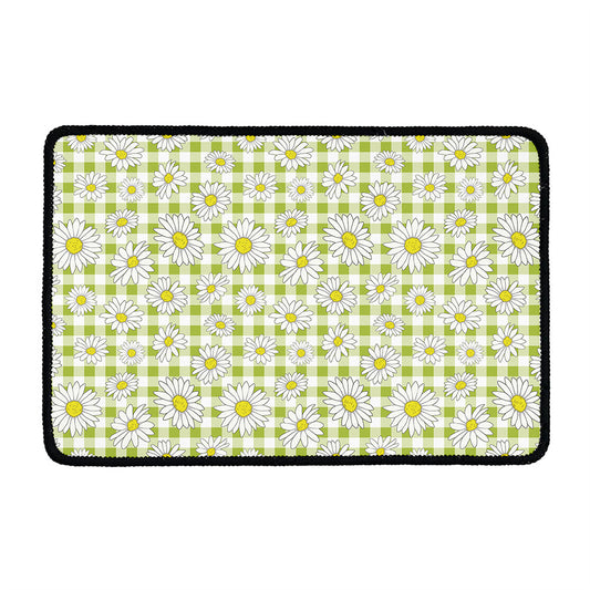 Green Tartan Daisy Pattern Print Kitchen Mat