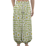 Green Tartan Daisy Pattern Print Lantern Pants