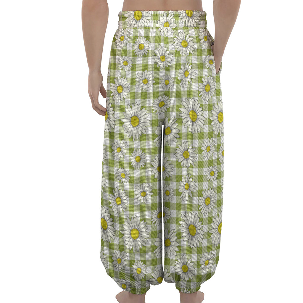 Green Tartan Daisy Pattern Print Lantern Pants