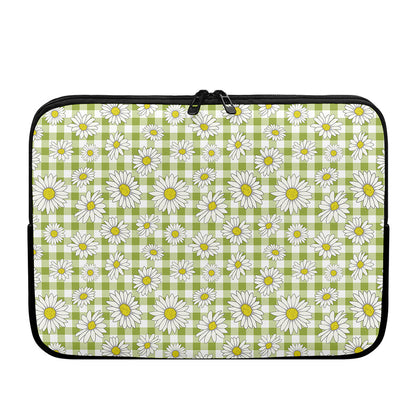 Green Tartan Daisy Pattern Print Laptop Sleeve