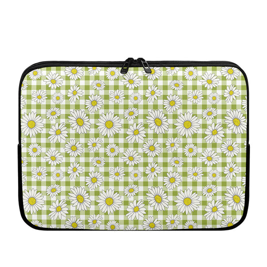 Green Tartan Daisy Pattern Print Laptop Sleeve
