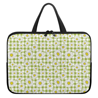 Green Tartan Daisy Pattern Print Laptop Sleeve With Handle