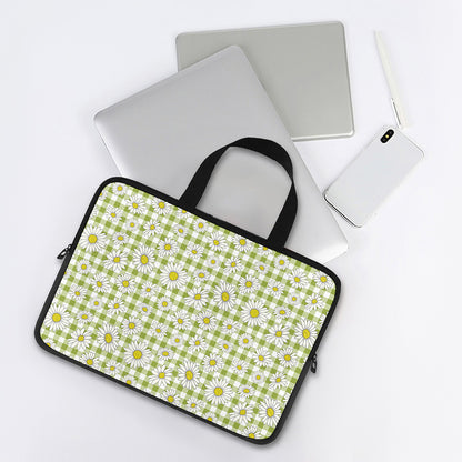 Green Tartan Daisy Pattern Print Laptop Sleeve With Handle