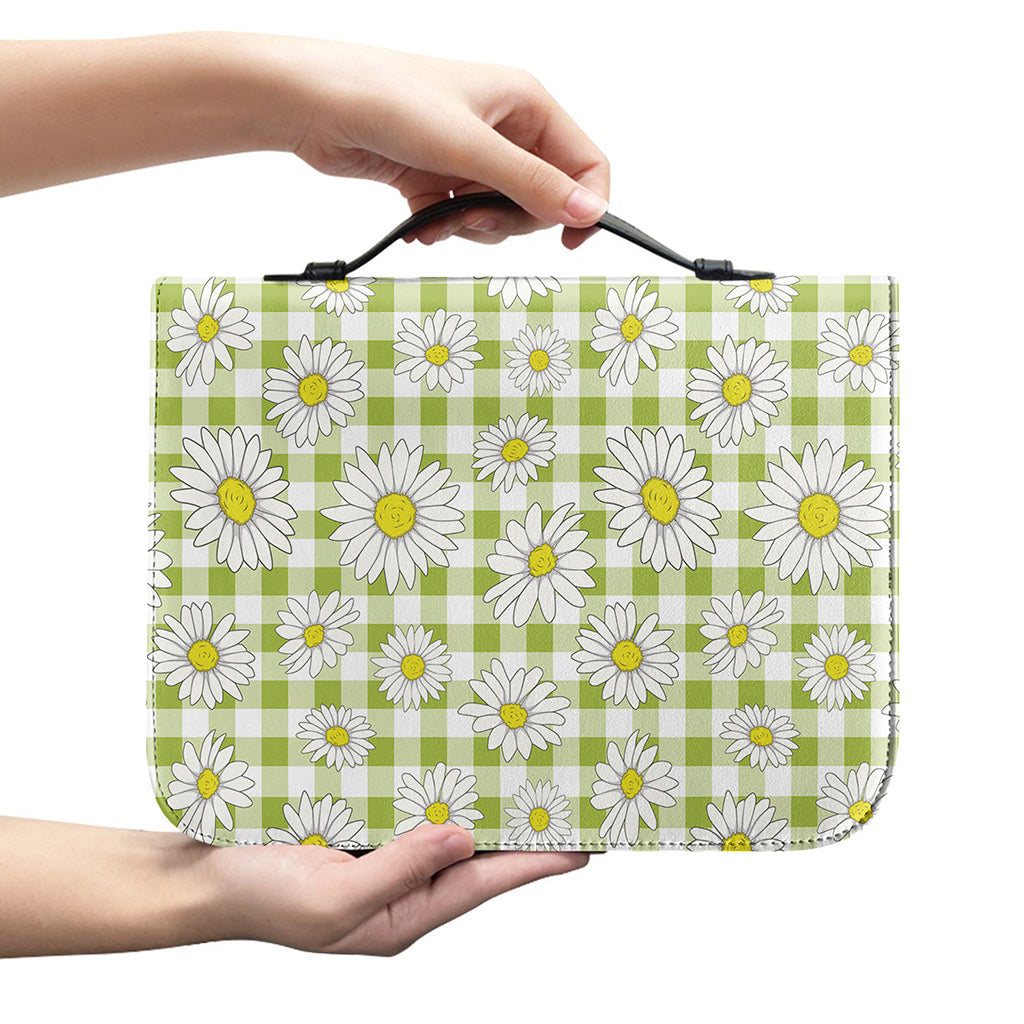 Green Tartan Daisy Pattern Print Leather Bible Cover