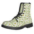 Green Tartan Daisy Pattern Print Lace-Up Boots