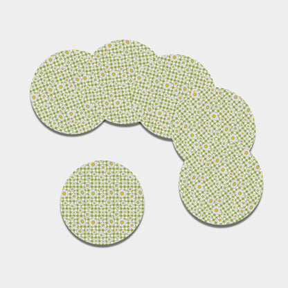 Green Tartan Daisy Pattern Print Leather Coaster Set