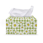Green Tartan Daisy Pattern Print Leather Tissue Box Cover