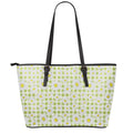 Green Tartan Daisy Pattern Print Leather Tote Bag With Zipper