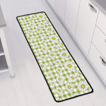 Green Tartan Daisy Pattern Print Long Kitchen Mat