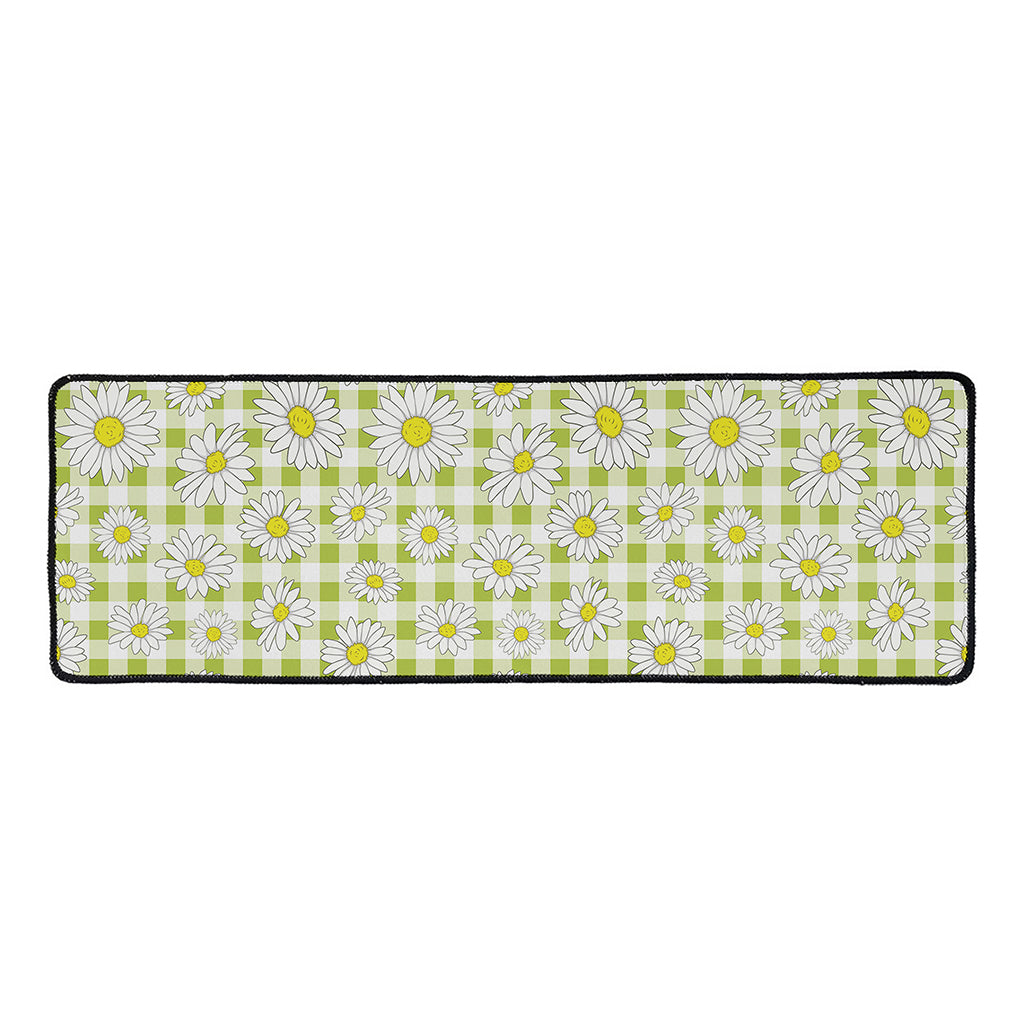 Green Tartan Daisy Pattern Print Long Kitchen Mat