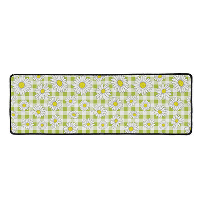 Green Tartan Daisy Pattern Print Long Kitchen Mat