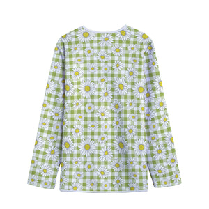 Green Tartan Daisy Pattern Print Long Sleeve Short Coat