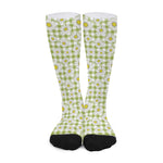 Green Tartan Daisy Pattern Print Long Socks