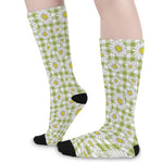 Green Tartan Daisy Pattern Print Long Socks