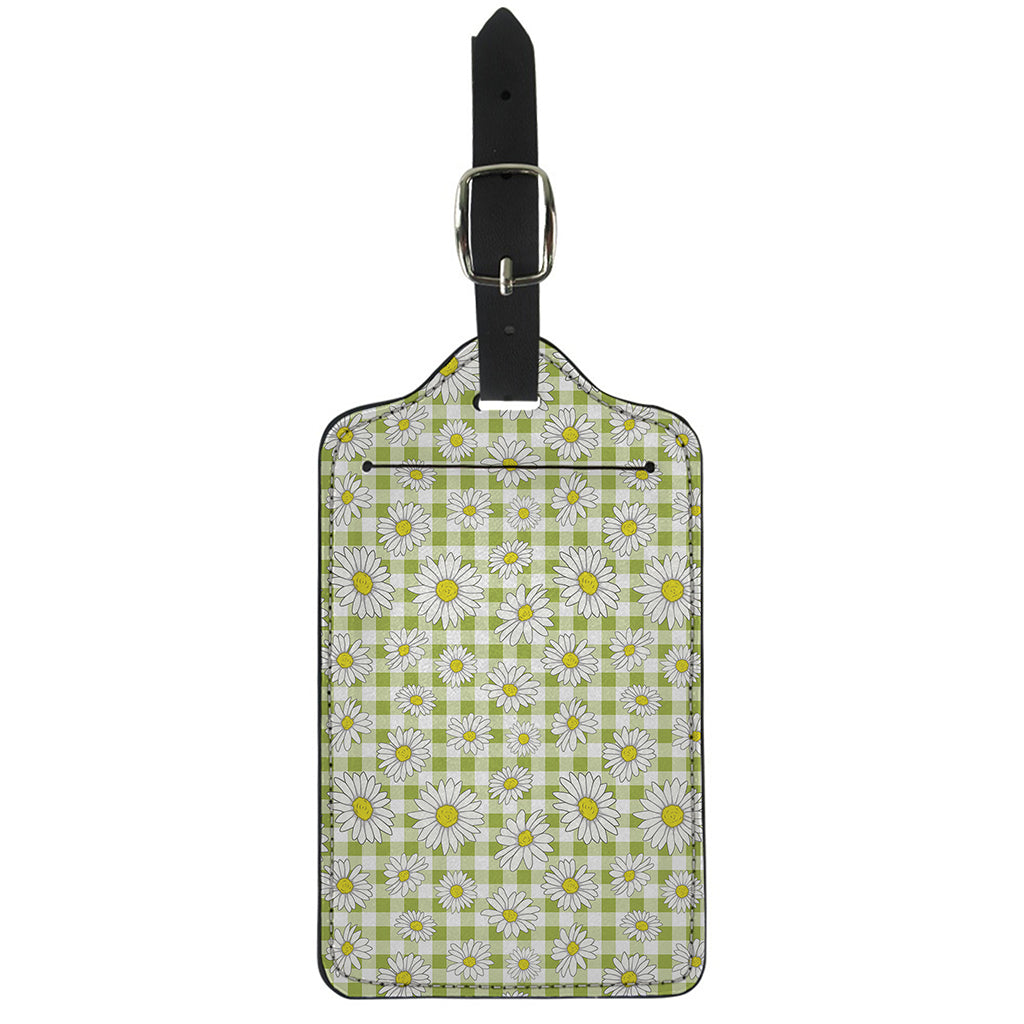 Green Tartan Daisy Pattern Print Luggage Tag