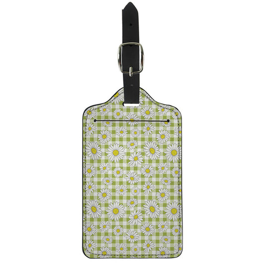 Green Tartan Daisy Pattern Print Luggage Tag