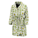 Green Tartan Daisy Pattern Print Men's Bathrobe