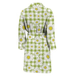 Green Tartan Daisy Pattern Print Men's Bathrobe