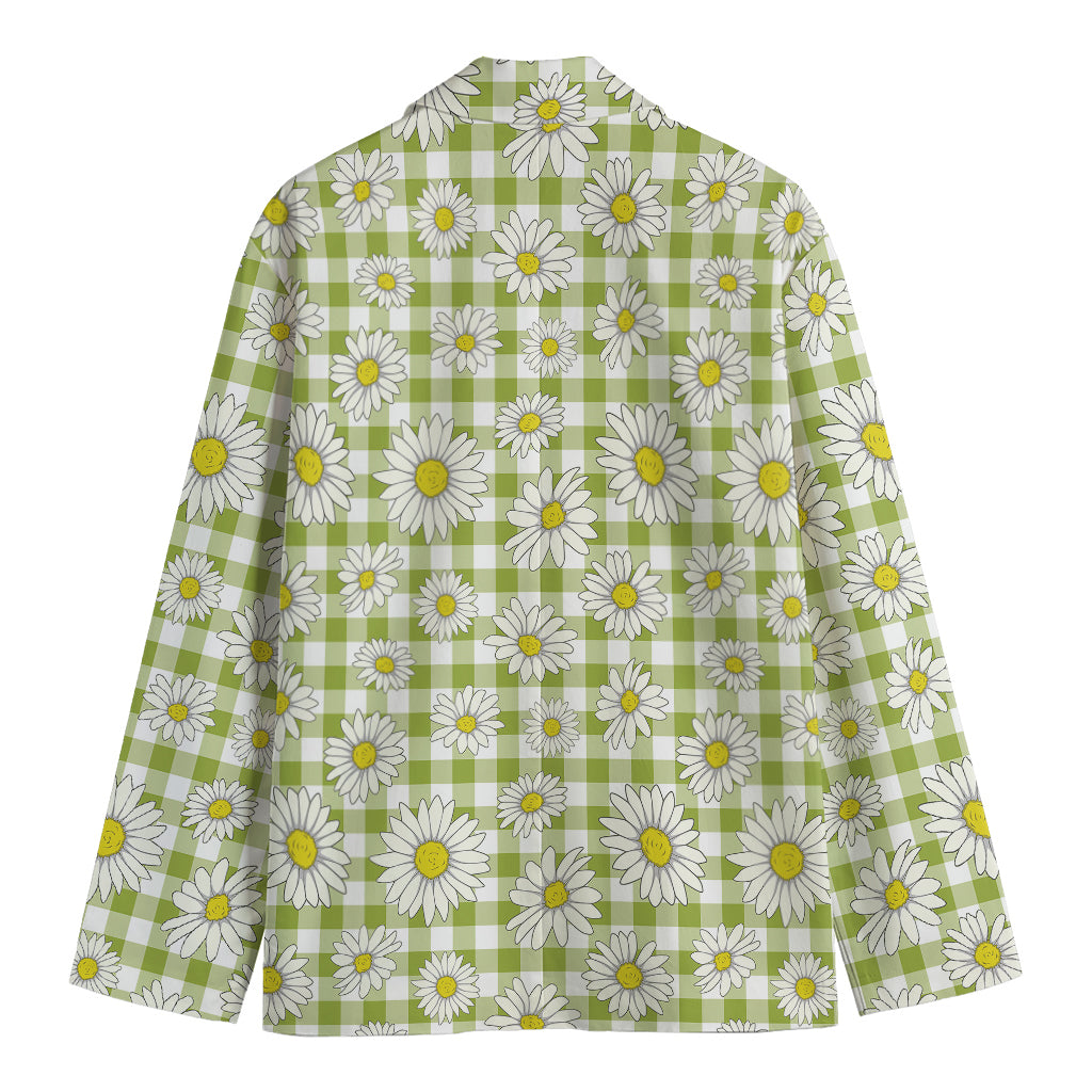 Green Tartan Daisy Pattern Print Men's Blazer