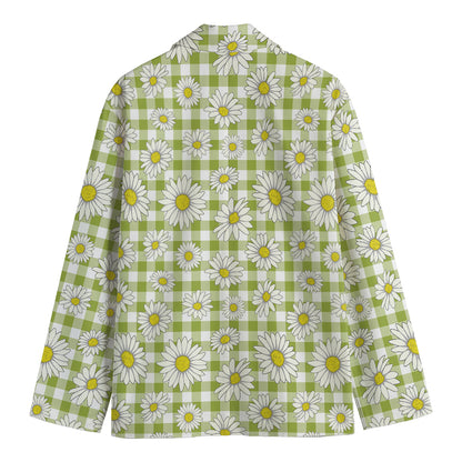 Green Tartan Daisy Pattern Print Men's Blazer