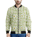 Green Tartan Daisy Pattern Print Men's Bomber Jacket