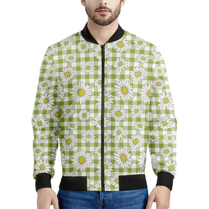 Green Tartan Daisy Pattern Print Men's Bomber Jacket