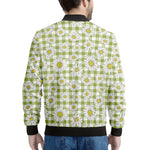 Green Tartan Daisy Pattern Print Men's Bomber Jacket