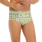 Green Tartan Daisy Pattern Print Men's Briefs