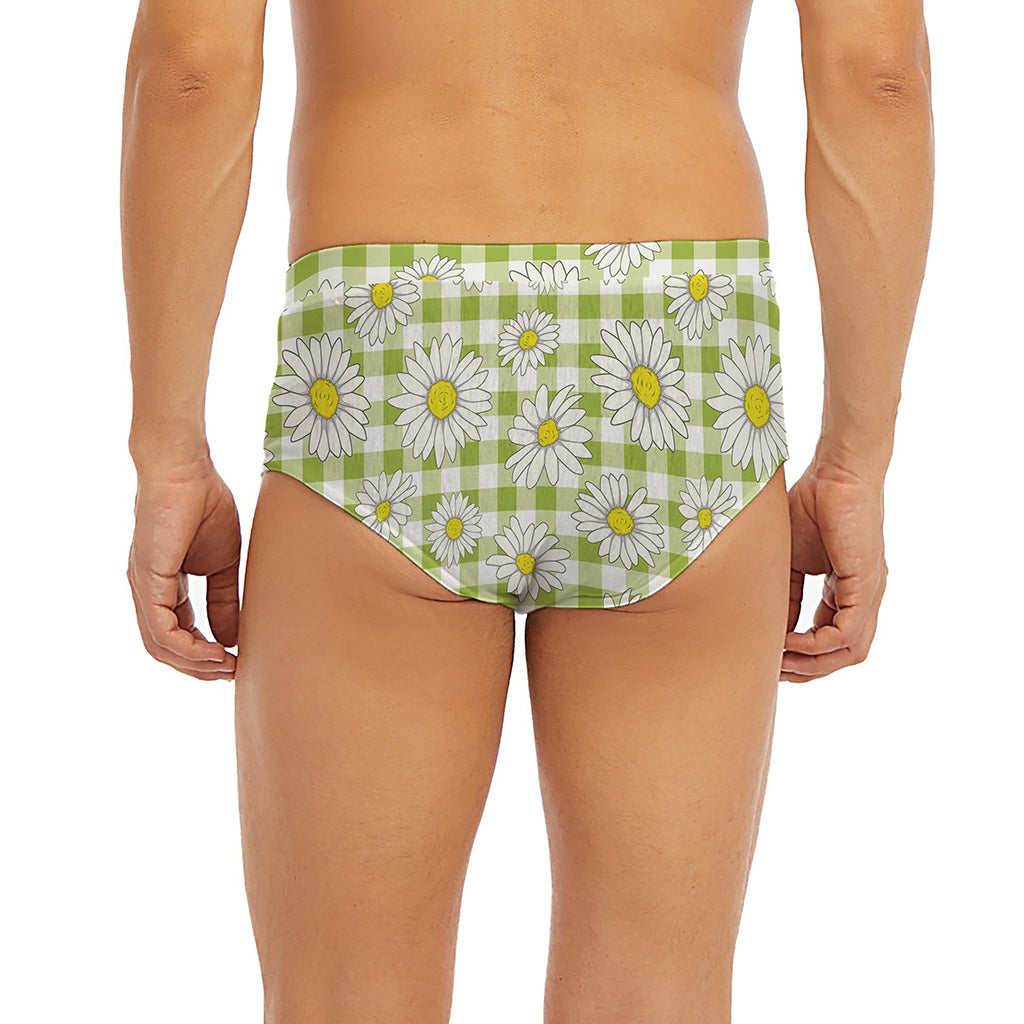 Green Tartan Daisy Pattern Print Men's Briefs