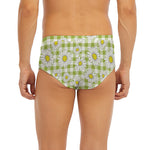 Green Tartan Daisy Pattern Print Men's Briefs