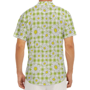 Green Tartan Daisy Pattern Print Men's Deep V-Neck Shirt