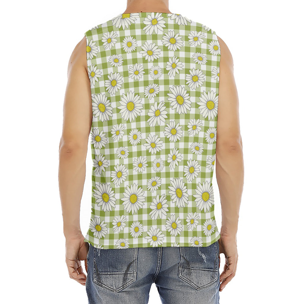 Green Tartan Daisy Pattern Print Men's Fitness Tank Top