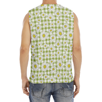 Green Tartan Daisy Pattern Print Men's Fitness Tank Top