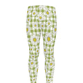 Green Tartan Daisy Pattern Print Men's Leggings