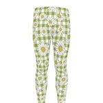 Green Tartan Daisy Pattern Print Men's leggings