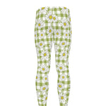 Green Tartan Daisy Pattern Print Men's leggings