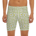 Green Tartan Daisy Pattern Print Men's Long Boxer Briefs