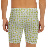 Green Tartan Daisy Pattern Print Men's Long Boxer Briefs