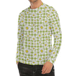 Green Tartan Daisy Pattern Print Men's Long Sleeve Rash Guard