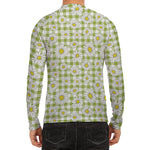 Green Tartan Daisy Pattern Print Men's Long Sleeve Rash Guard