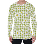 Green Tartan Daisy Pattern Print Men's Long Sleeve T-Shirt