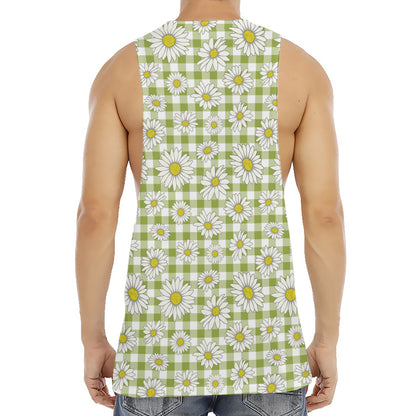 Green Tartan Daisy Pattern Print Men's Muscle Tank Top