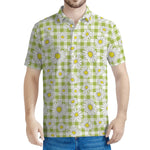 Green Tartan Daisy Pattern Print Men's Polo Shirt